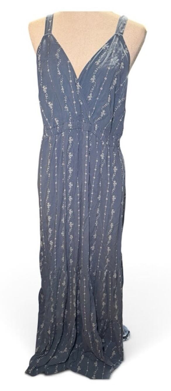 Torrid Dusty Blue Floral Faux Wrap Sleeveless Tiered Maxi Dress, Large